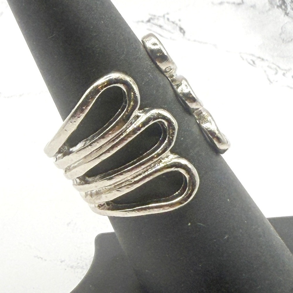 Silver Tone Loop Ring Size 8 Multi Band Open Design Minimalist Ring